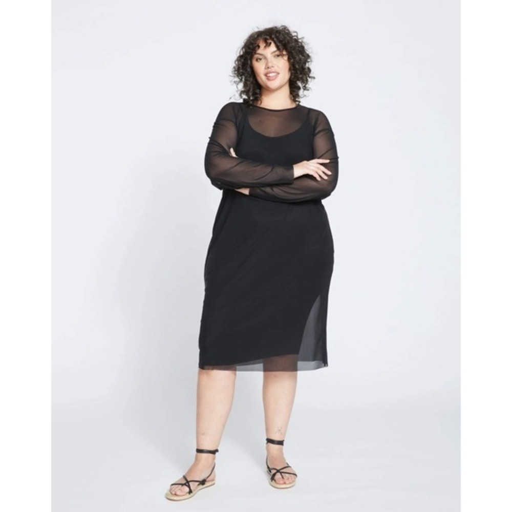 Universal Standard Thames Fog Sheer Mesh Long Sleeve Tunic Dress Plus Size 18-20